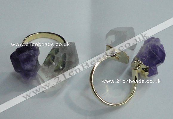 NGR77 13*18mm - 15*25mm faceted nuggets white crystal & amethyst rings